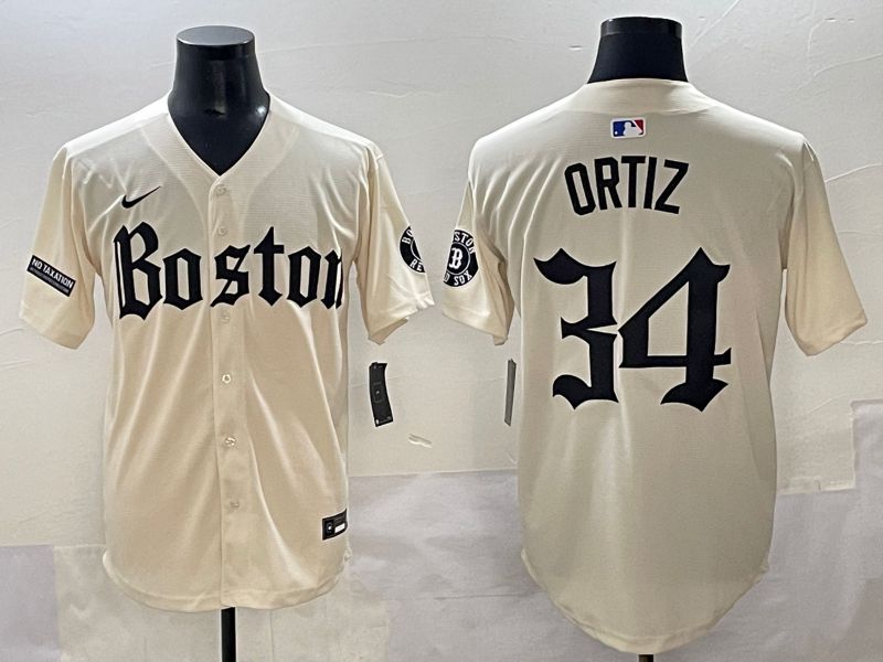 Men 2025 Boston Red Sox #34 Ortiz Cream Five generations Joint Name Nike MLB Jersey style 15